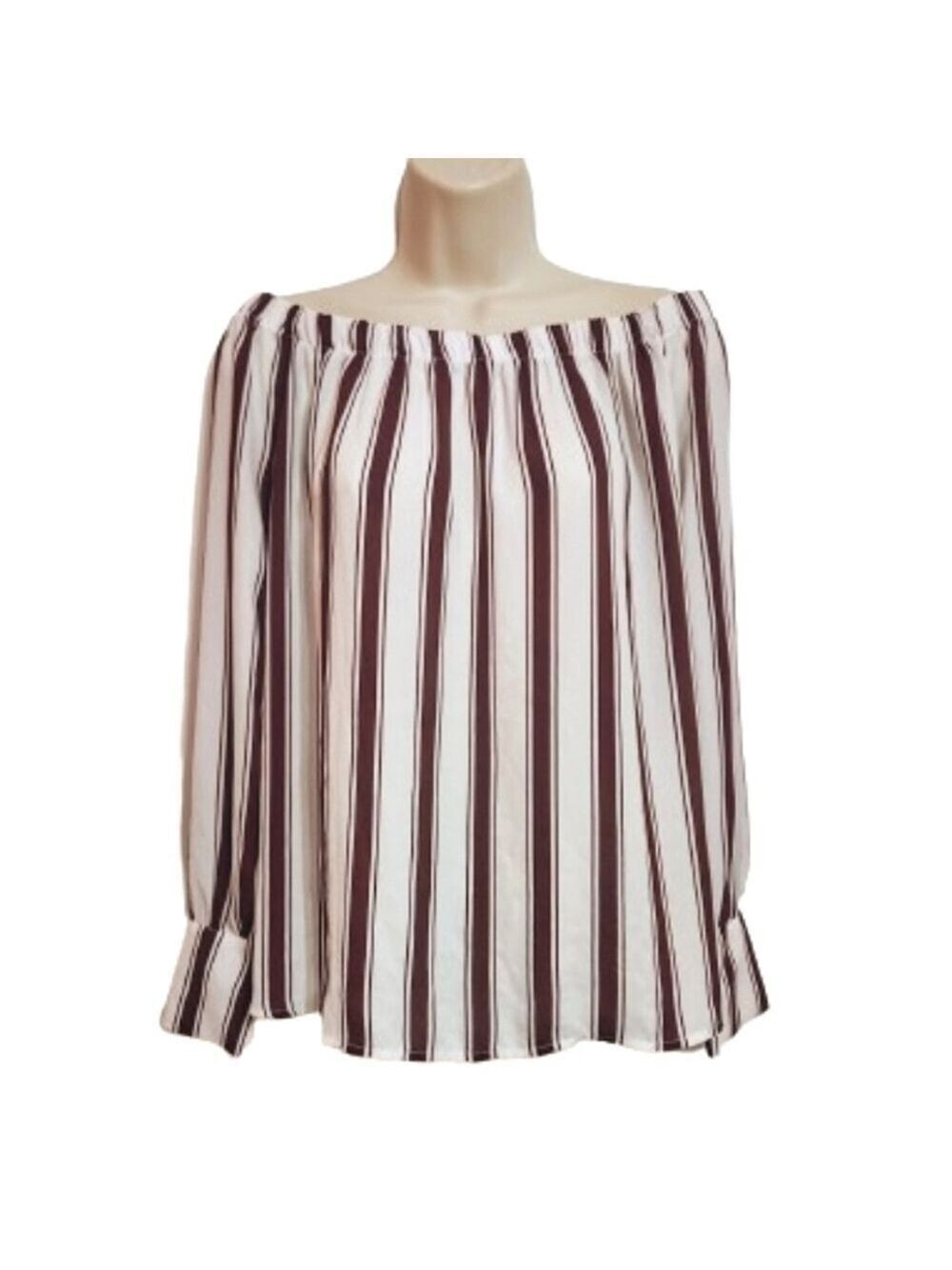 Active USA White Burgundy Stripe Off The Shoulder Top Large